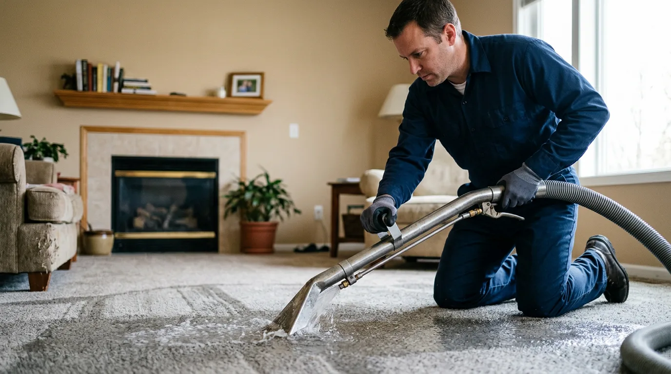 Water damage restoration technician working near Round Lake, IL